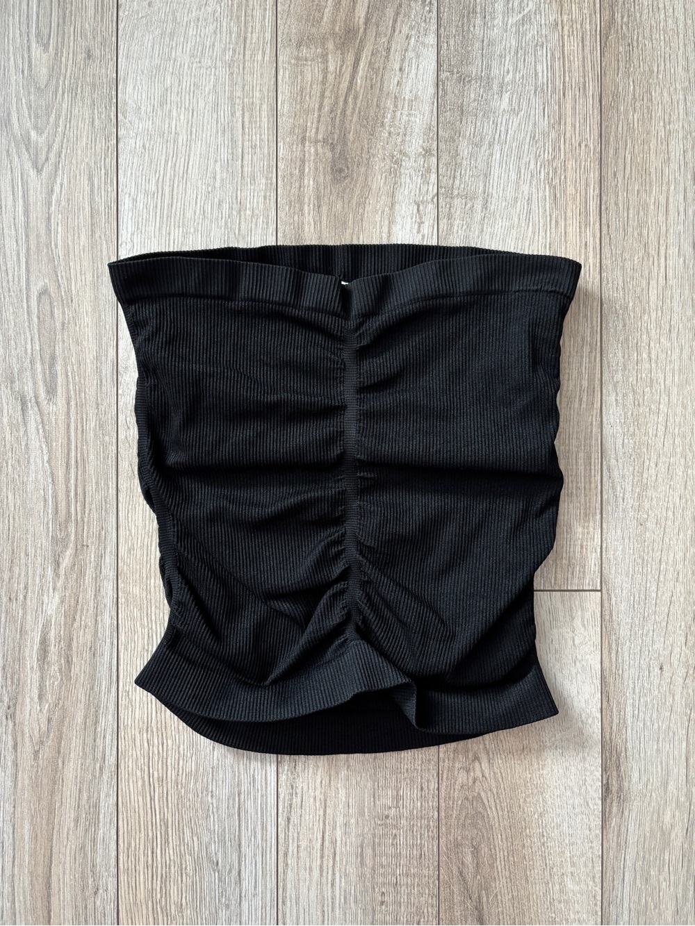 Topshop Y2K Black Ribbed Ruched Bandeau Tube Top Model Off-Duty Capsule Size XS